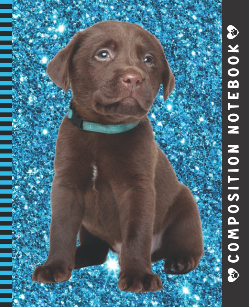 Labrador Retriever Composition Notebook: 7.5 x 9.25 inch / 200 Pages (100 sheets) / Wide Ruled Paper For Writing - Homework - Notes - Doodles - ... Kids / Dog Photo on Blue Faux Glitter Look