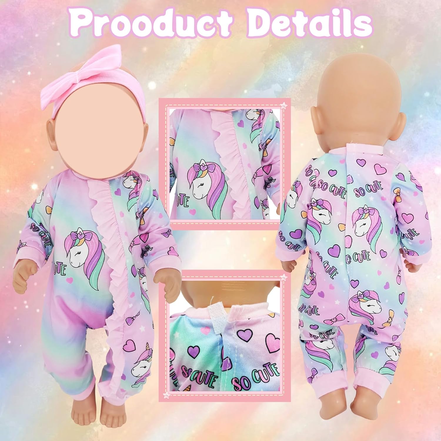 Baby Doll Clothes for 12-18 inch Dolls, 3 Set Doll Girl Clothes with Dress Jumpsuit Headbands for 35-45 cm Baby Doll Accessories Girls Birthday Gift