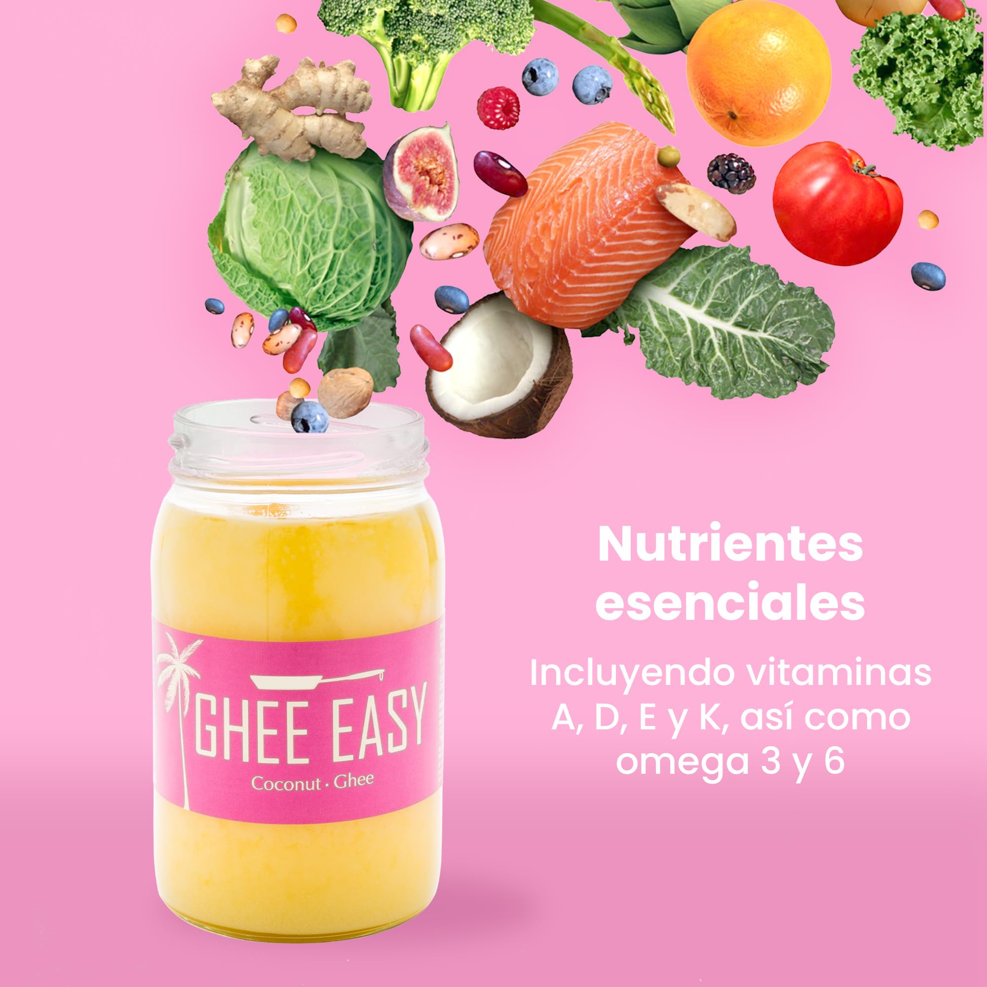 Ghee Easy Bio Ghee y Coco Mezcla 500g - 50% Ghee y 50% Aceite de Coco Extra Virgen - 100% Orgánico y Biológico - Sin Lactosa y Sin Gluten