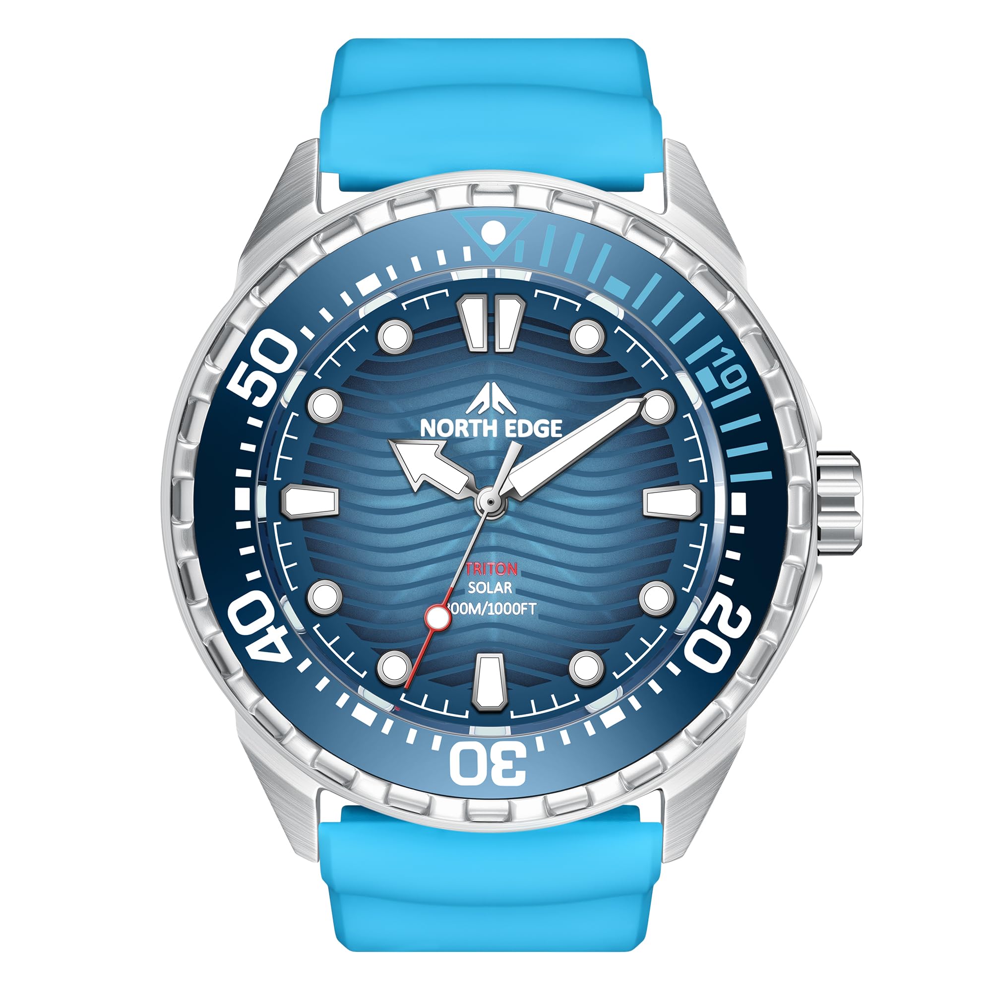 NORTH EDGE Montre de plongée à énergie solaire pour homme et femme - Étanche jusqu'à 300 m - Cadran lumineux - Bracelet en silicone