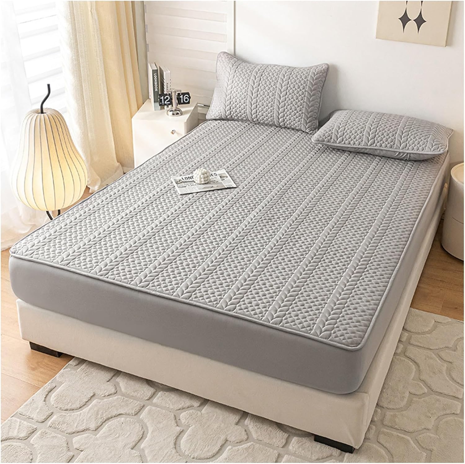 Mattress Protector Washed Cotton Fitted Sheet Skin-Friendly Breathable Mattress Cover Machine Washable Mattress Protector Easy Care (White, 135x200cm)