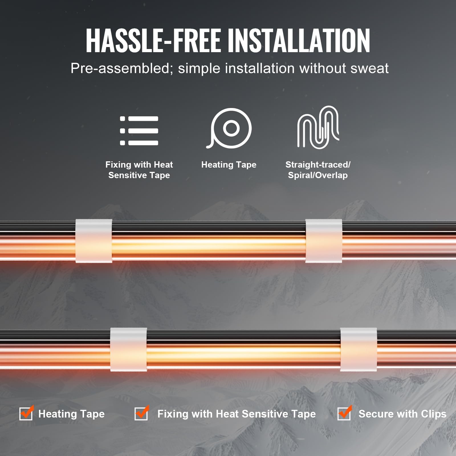 VEVOR Cable Calefactor Autorregulable para Tuberías 5,5 m y 16,4 W/m Cinta Calefactora para Tuberías, Descongelación de Nieve en Tejados, Protección contra Congelación de Canalones y Tuberías