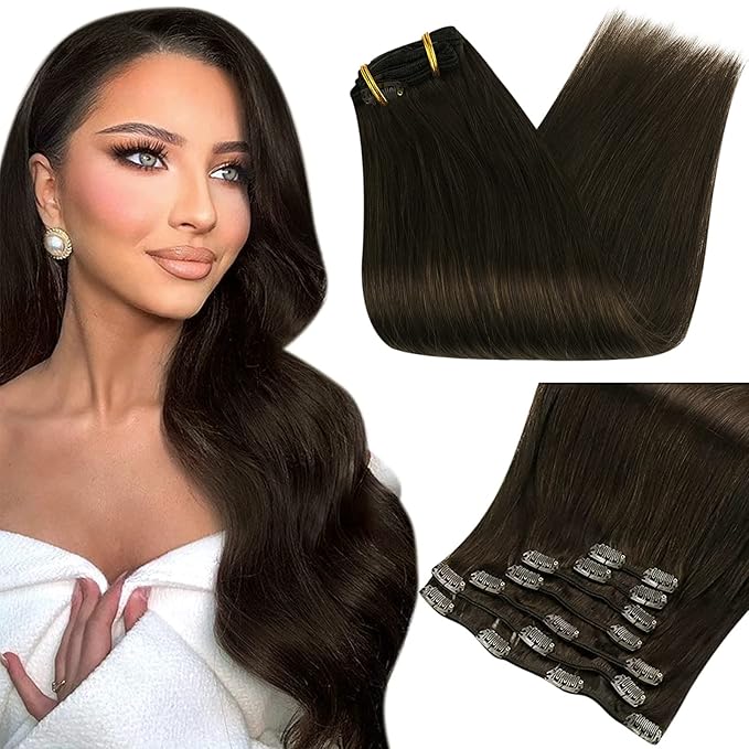 Full Shine Short Brown Hair Extensions Clip in Human Hair