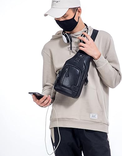 Miniatura 65 de LUKZIJAES Bolso bandolera de cuero genuino para hombre marrón (#1-Brown)