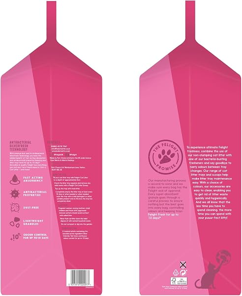 Felight | Non-Clumping Cat Litter with Antibacterial Silverfresh Technology | Prevents Odours for up to 10 Days | Made in the UK (20L Bag) - 2