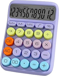 Zeno Purple Calculator – Cute Desk Calculator with Big Buttons, 12-Digit, for School, Office & Pink Desk Accessories