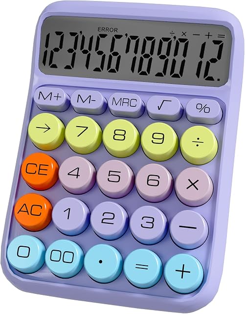 Zeno Purple Calculatrice – Calculatrice de bureau mignon avec gros boutons, 12-Digit, pour l'école, bureau & Accessoires de bureau rose