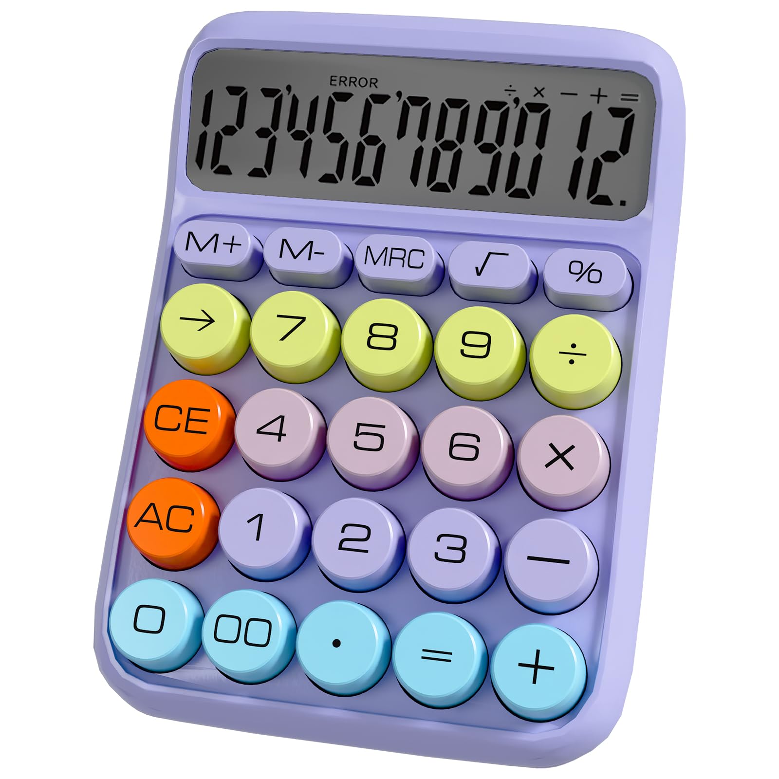 Zeno Purple Calculator – Cute Desk Calculator with Big Buttons, 12-Digit Display, for School, Office & Pink Desk Accessories