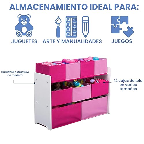 Miniatura 5 de Delta Children Organizador de juguetes de lujo multi-compartimento con cubos de almacenamiento, cubos blancos/rosas