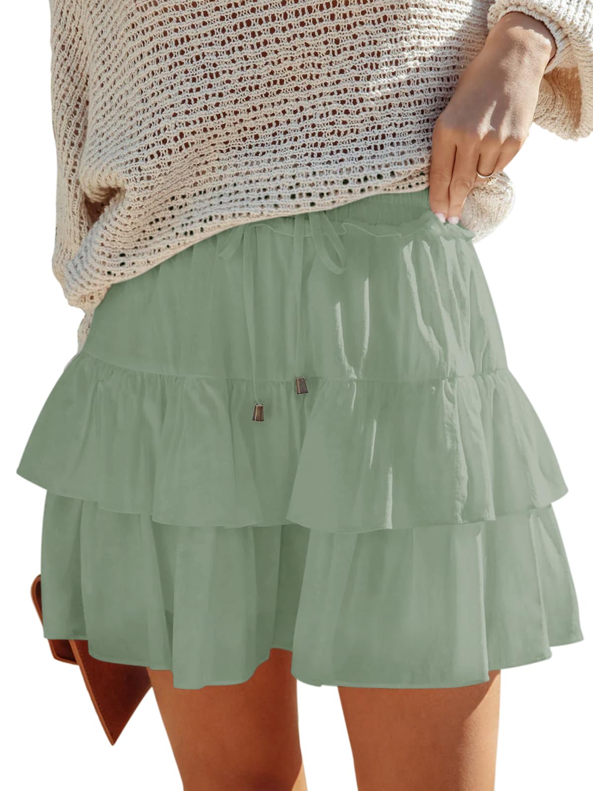 Aoudery Flowy Shorts for Women Boho Ruffled Tiered Skorts Casual High Waist Mini Skirts Tennis Golf Comfy Shorts 2025