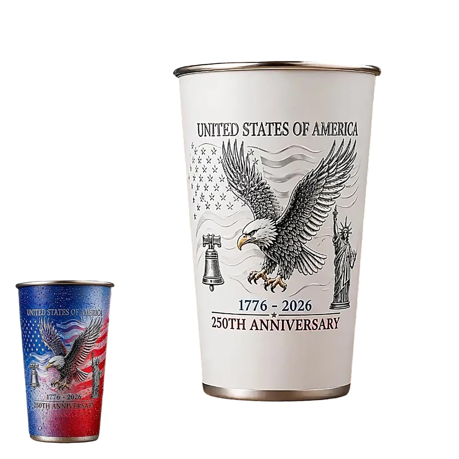 Elnwnnkc 250th Anniversary Stainless Steel Cold-Activated Color Changing Cups, 17Oz Patriotic Eaglet & Gonfalon Container for 4th of July