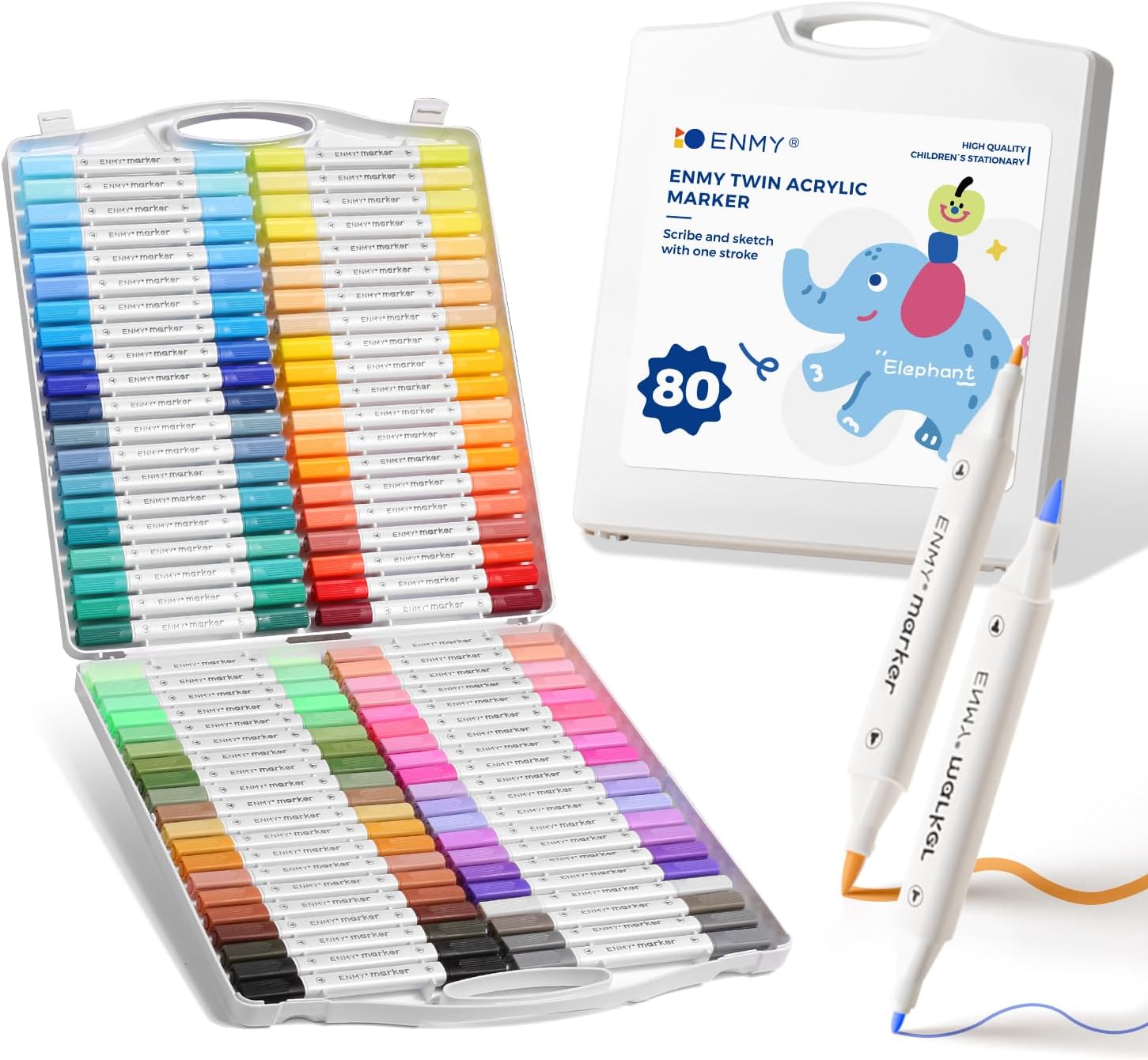 ENMY Acrylic Paint Marker Pens, 80 Colors Dual Tip Acrylic Markers with Portable Case for Art & Craft Supplies for Glass, Pottery, Ceramic, Rock, Canvas, DIY Crafts Making Art Supplies