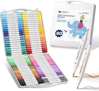 ENMY acrylic paint pencils, 80 Colors Dual Tip Acrylic Markers with Portable Art &amp; Craft Supplies Case for Glass, Ceramic,...