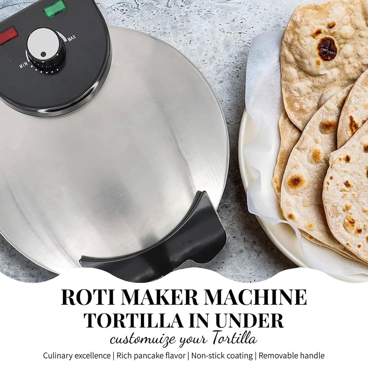 Macchina elettrica per chapati, Macchina for pressare le tortilla Roti Maker da 1800 W, macchina antiaderente automatica con temperatura regolabile, con piastra di cottura da 10'' e riscaldamento bifa