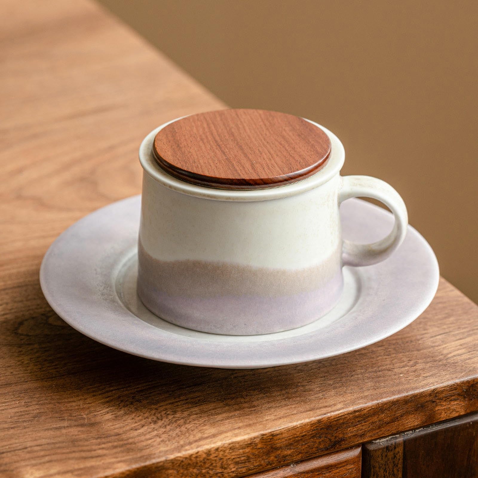 Taza de café Shanhai de 185 ml, taza de café de cerámica para el hogar, taza de café de té morado con plato [paquete de caja]
