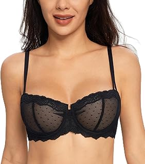 Women's Balconette Push Up Bra Unlined Non-Padded Half Cup Lace Sheer Underwire