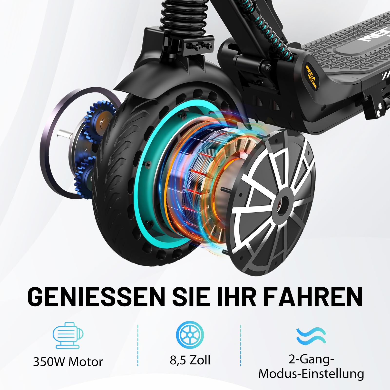 MEGA MOTION Trottinette électrique électrique pliable avec homologation routière et application, moteur de 350 W, plage de 30 à 35 km, 19 km/h, pneu Honeycomb de 8,5", scooter électrique portable