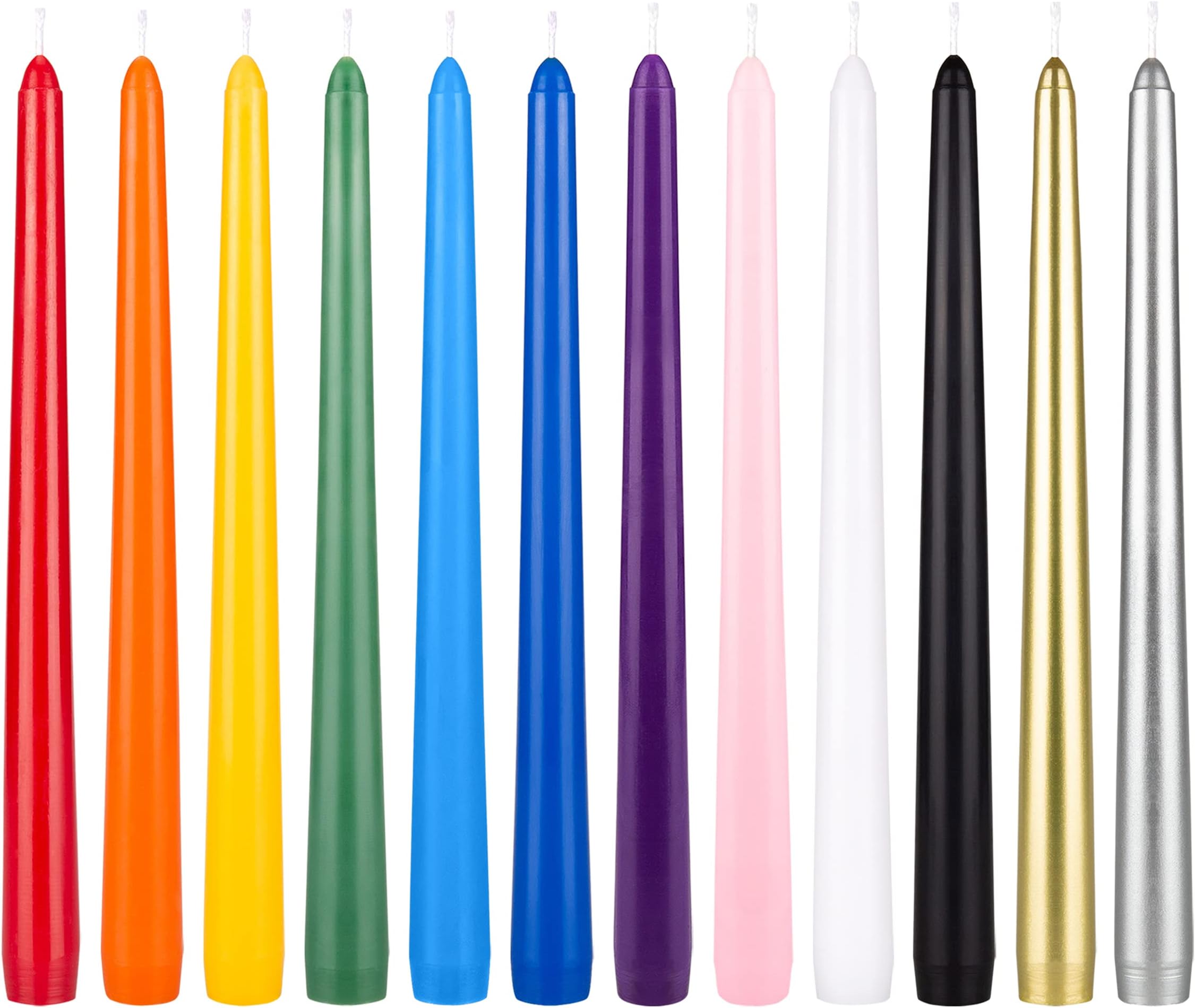 Mega Candles 12 pcs Unscented Supreme Assorted Colors Chime Taper Candles, Handcrafted Wax Candle 10 Inch x 7/8 Inch, Casting Chimes, Rituals, Spells, Vigils, Witchcraft, Wiccan, Meditation, Altar