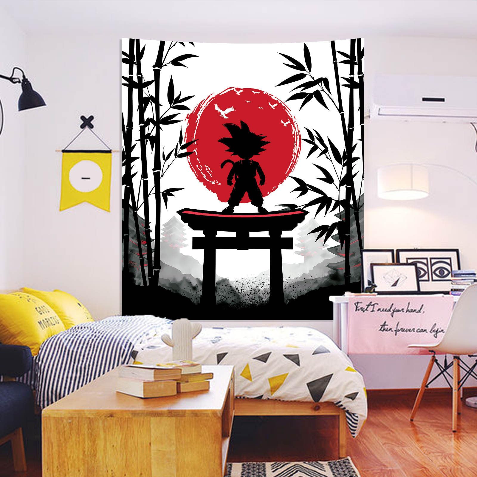 Tapisserie Murale Anime Esthétique Noire – Hippie 130x152 Cm, Décoration Chambre Garçon Fille Aesthetic