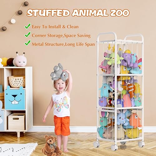 Miniatura 5 de Almacenamiento de animales de peluche, organizador de almacenamiento de juguetes de tubo de metal, soporte extra grande para animales de peluche con