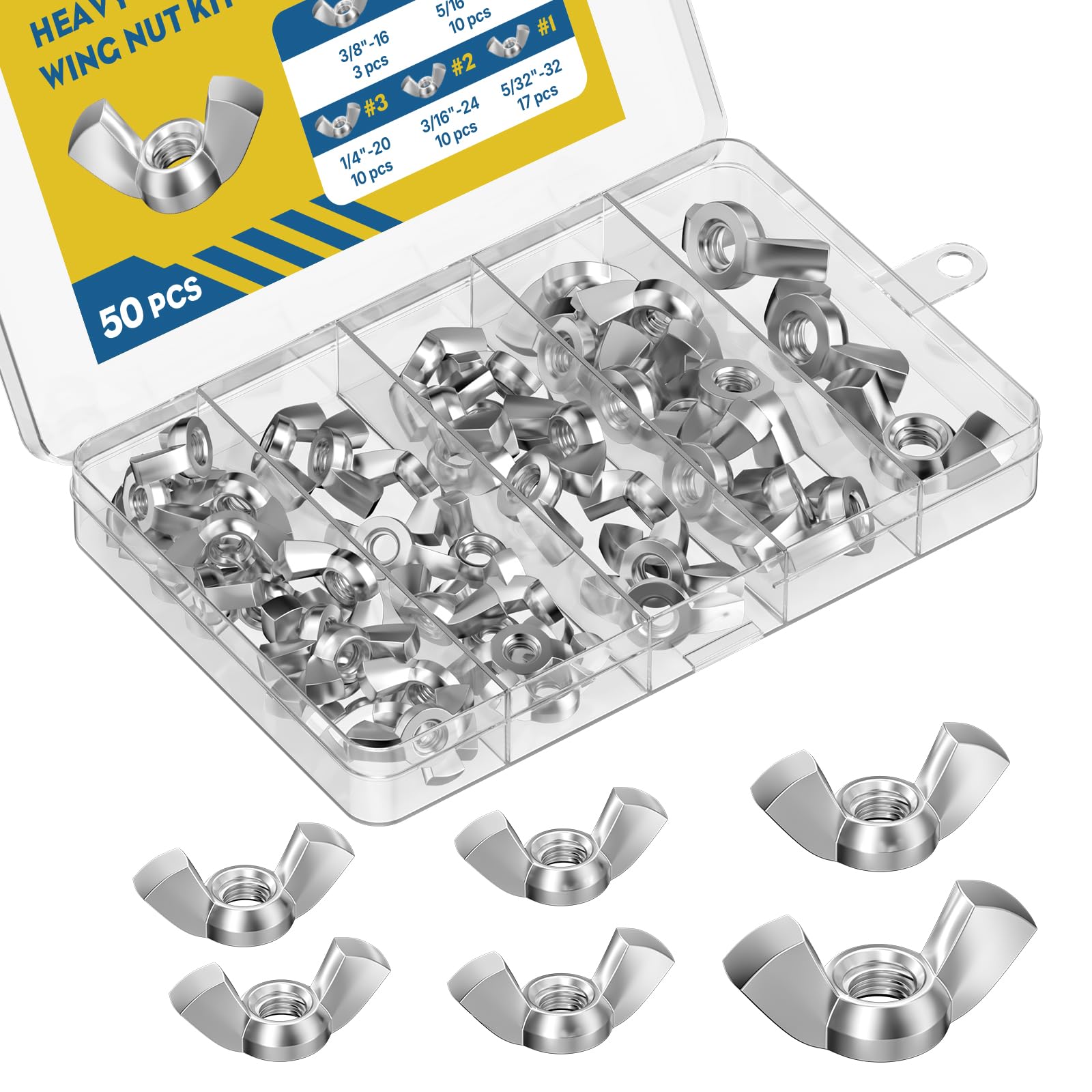 Wing Nuts Assortment Kit - 50 Pcs, Zinc Plated -1