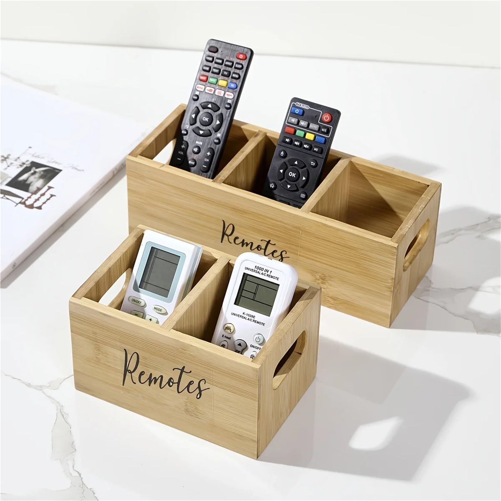 Soporte de madera para mandos a distancia Soporte for mando a distancia, carrito for de TV junto a la cama, bandeja organizadora medios madera rústica for el hogar(3 grids A)