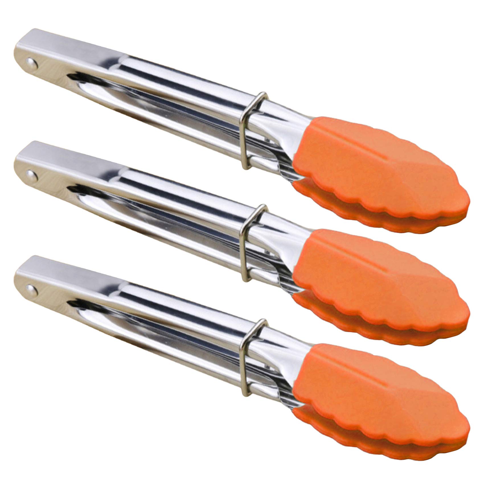 HINMAY 7-Inch Silicone Tipped Kitchen Tongs, Set of 3 (Orange)