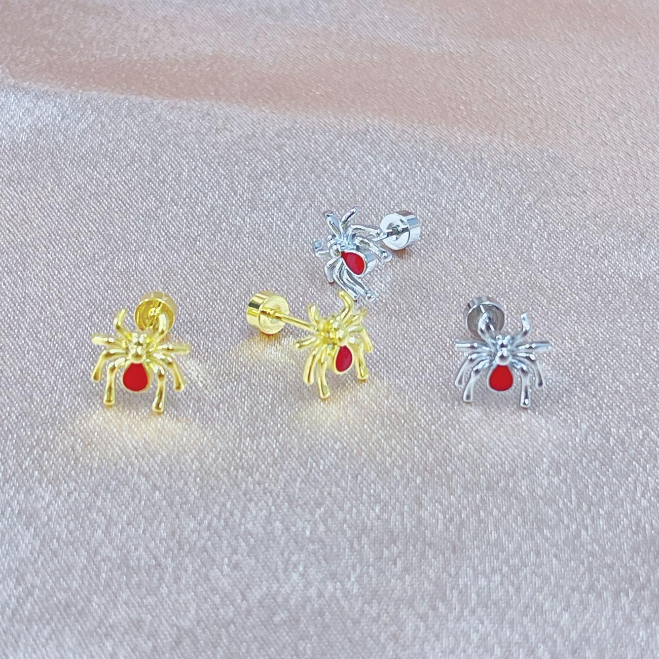 Punk Spider Sleeper Tiny Stud Earrings for Women Men Girls Cartilage Stainless Steel Red Enamel Animal Screw Flat Back Tragus Helix Studs Earring Personalized Jewelry Gifts Halloween 18G - Image 9