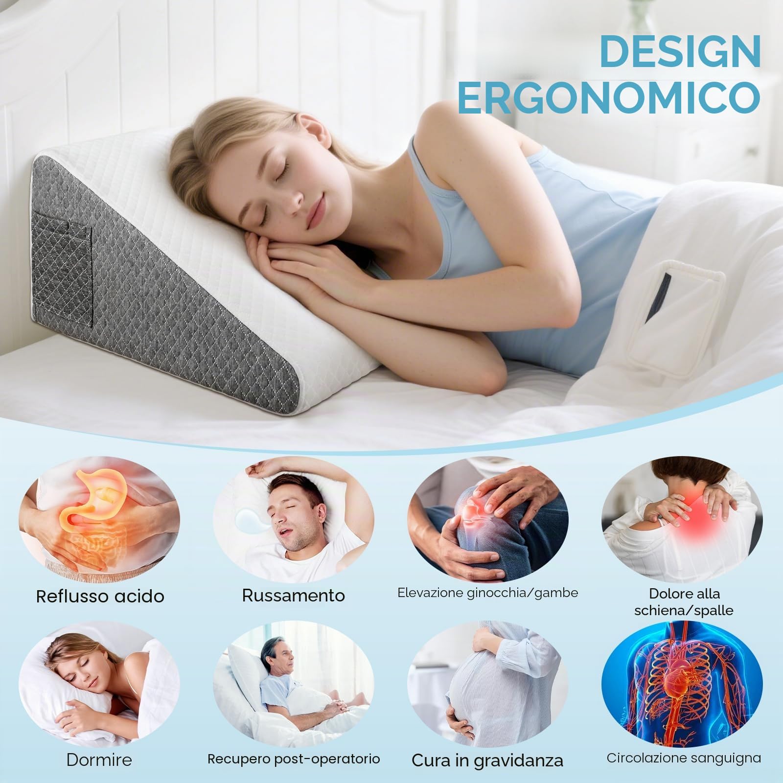 Cuscino versatile con cuscino cervicale, cuscino da lettura in memory foam 25D per letto e divano, cuscino ergonomico per apnea del sonno, cuscino lombare, cuscino lombare, cuscino per gambe, cuscino