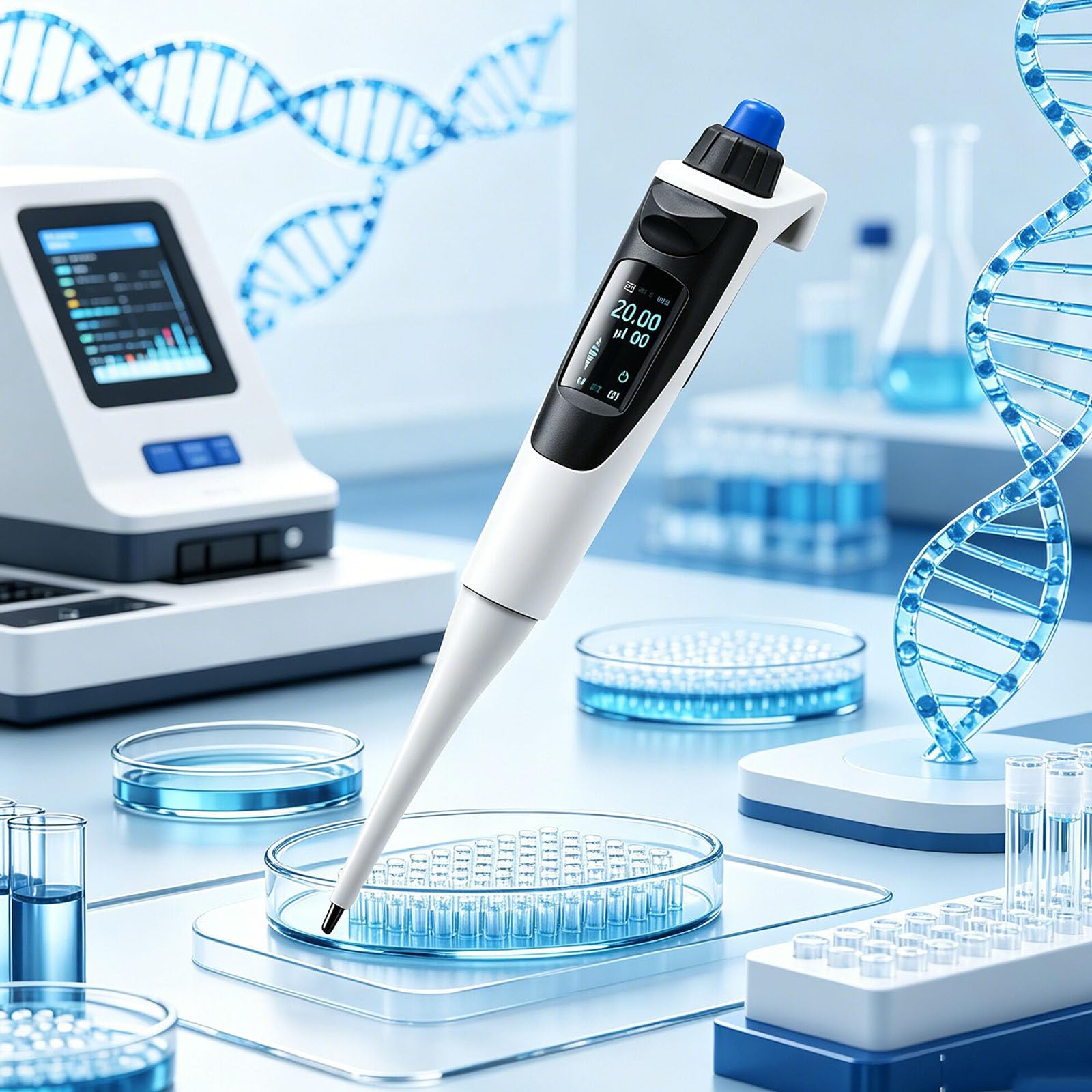 HaiZethonic Pipette, Electronic Pipette 0.5-1000ul Single Channel Pipeta Electric Adjustable Laboratory Pipette,with Universal Tips & Autoclavable Piston,ISO Calibrated 5to50uL