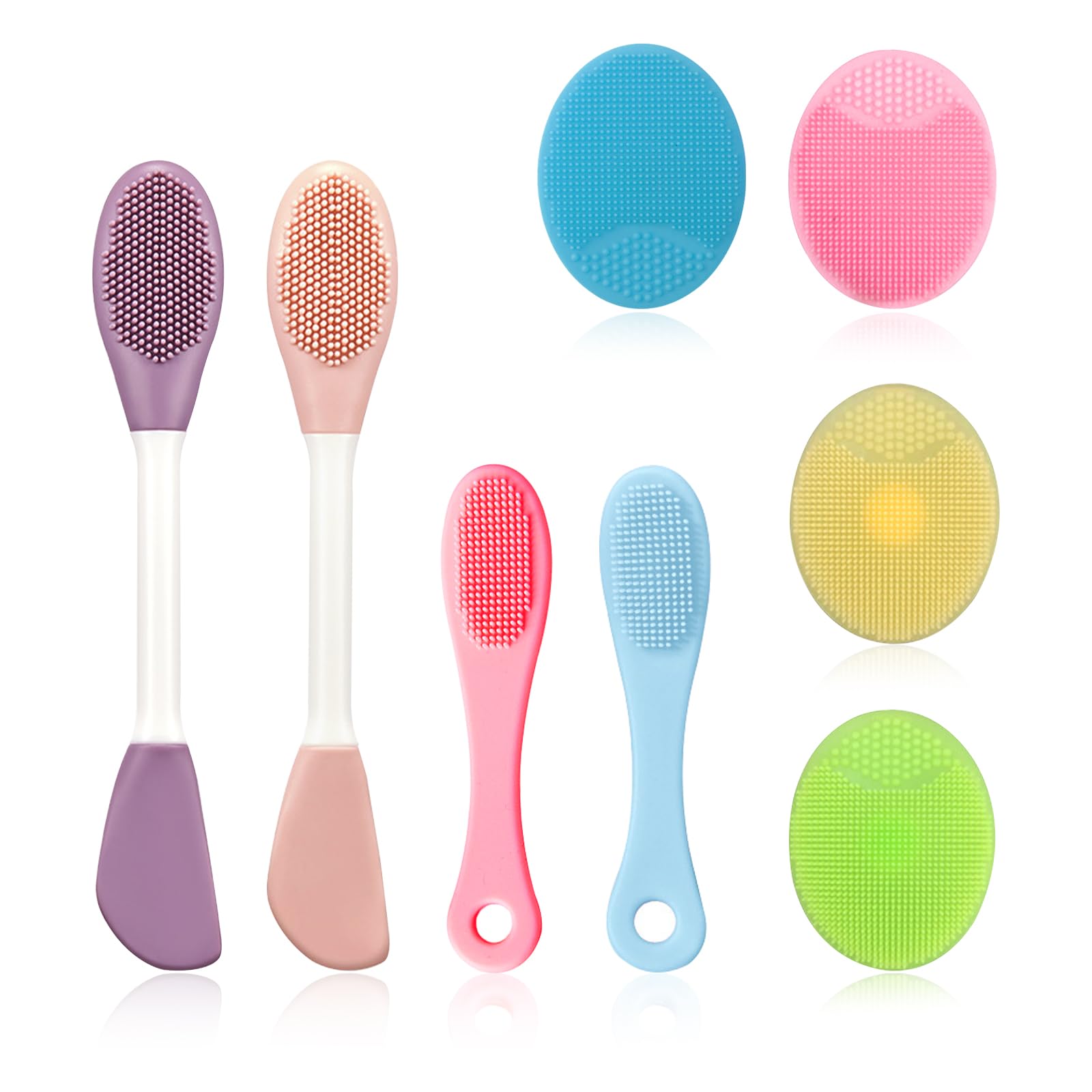 Ultra Soft Silicone Face Scrubber Set - 8 Piece Manual Gentle Facial Cleansing Brush & Pore Exfoliator, Deep Cleansing and Travel-Friendly