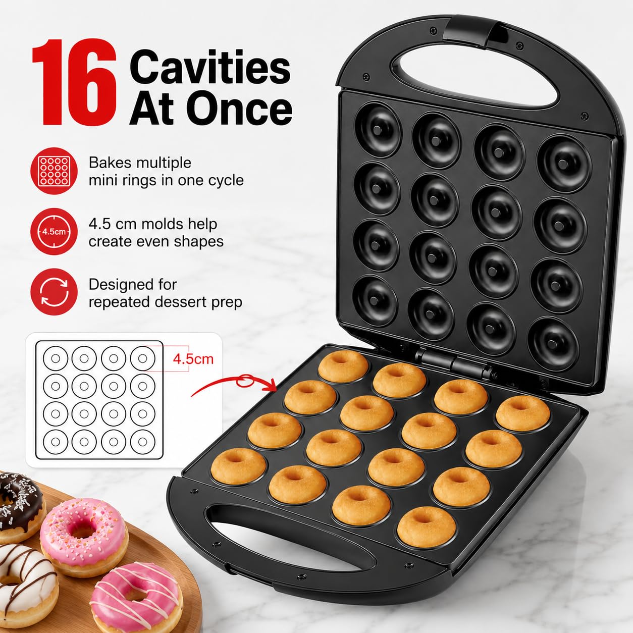 Máquina de Donas, diámetro de dona 4.5 cm, lote de 16 agujeros