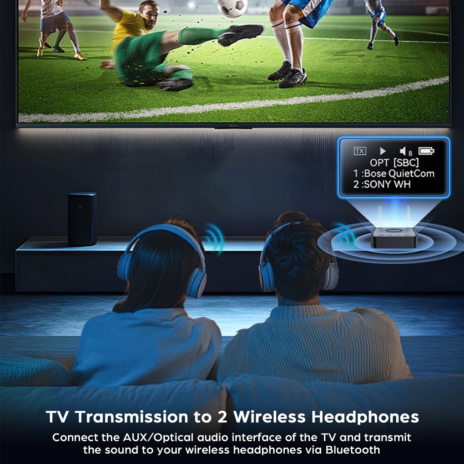 Bluetooth 5.2 Transmitter Empfänger für TV Home Stereo, 2-in-1 Wireless Bluetooth Audio Adapter mit AUX Optischem LCD Display U Disk Wiedergabe Dual Pairing für Kopfhörer Lautsprecher Musik Streaming