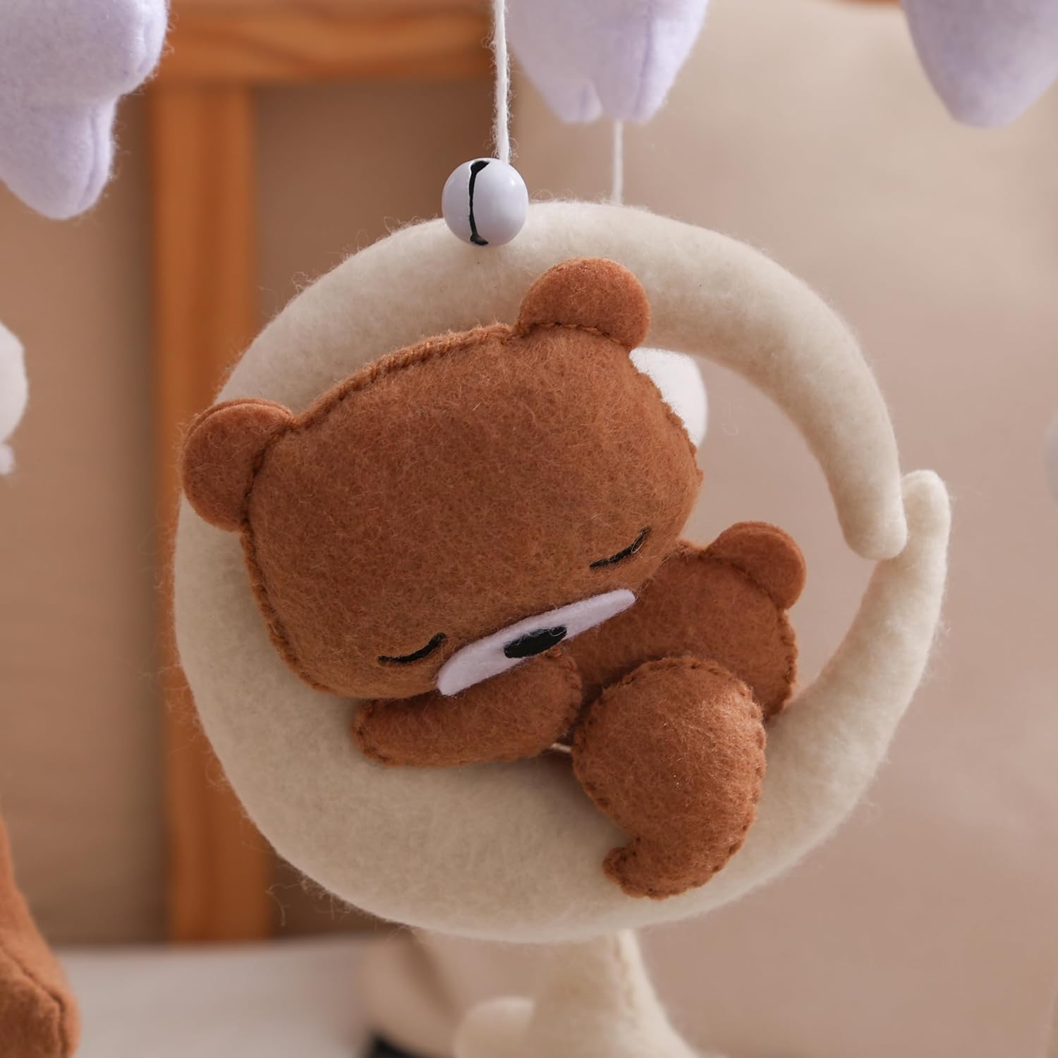 GOODMOM Baby Crib Mobile for Boys Girls Sleeping Bear Mobile for Crib, Baby Bassinet Mobile Toy for Soothing Sleep Gender Neutral Nursery Mobile - Sun, Moon, Cloud, Bear (Brown)