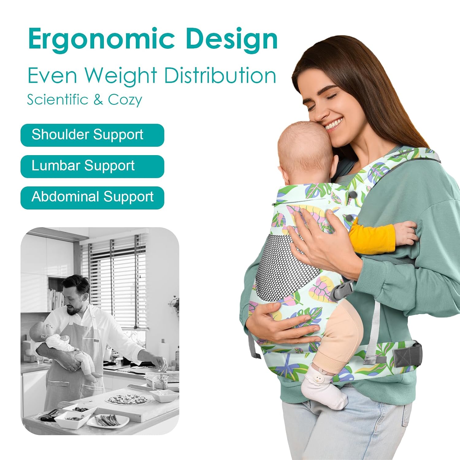 YooxArmor Baby Carrier, Ergonomic, Cozy, Breathable & Lightweight Infant Carriers for 7-66lbs with Lumbar Support, Easy to Wear Hands Free Embrace Toddlers Carrier for 3-36 Months, Foliage
