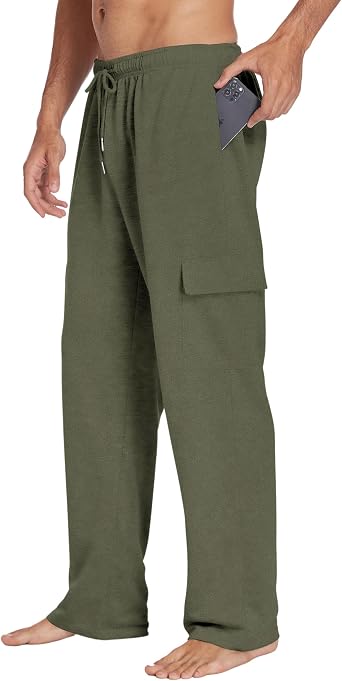 Deyeek Mens Cargo Sweatpants Open Bottom Baggy Sweat Pants for Mens Straight Leg Gym Cargo Sweats Lounge Pants with Pockets
