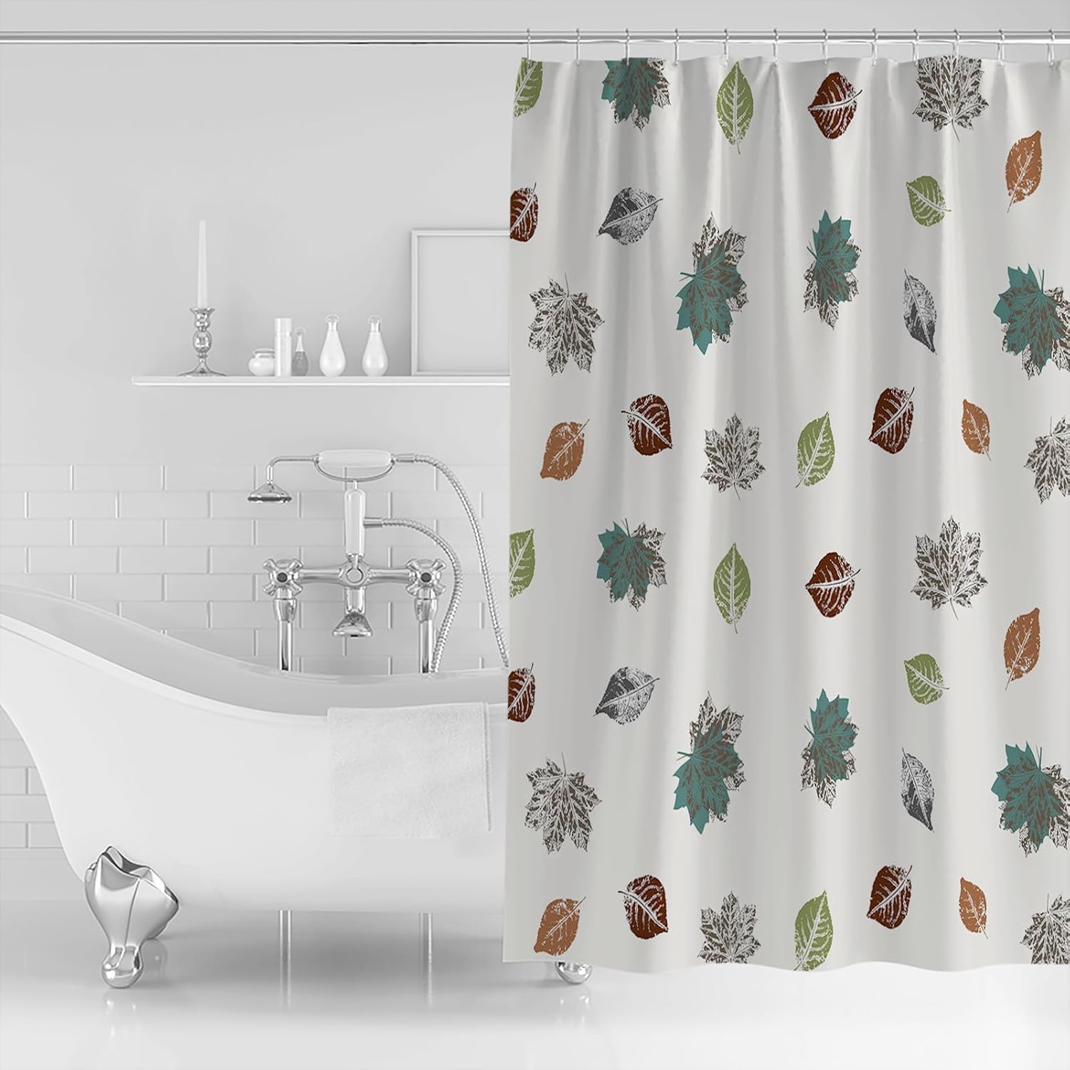 Shower Curtain, Retro Abstraction Leaves Pattern Maple Leaf Overlay Washable Shower Curtain with Hooks Bath Decor Fabric Shower Curtains for Bathroom, Hotel, Stalls, Bathtubs, 60x72 in