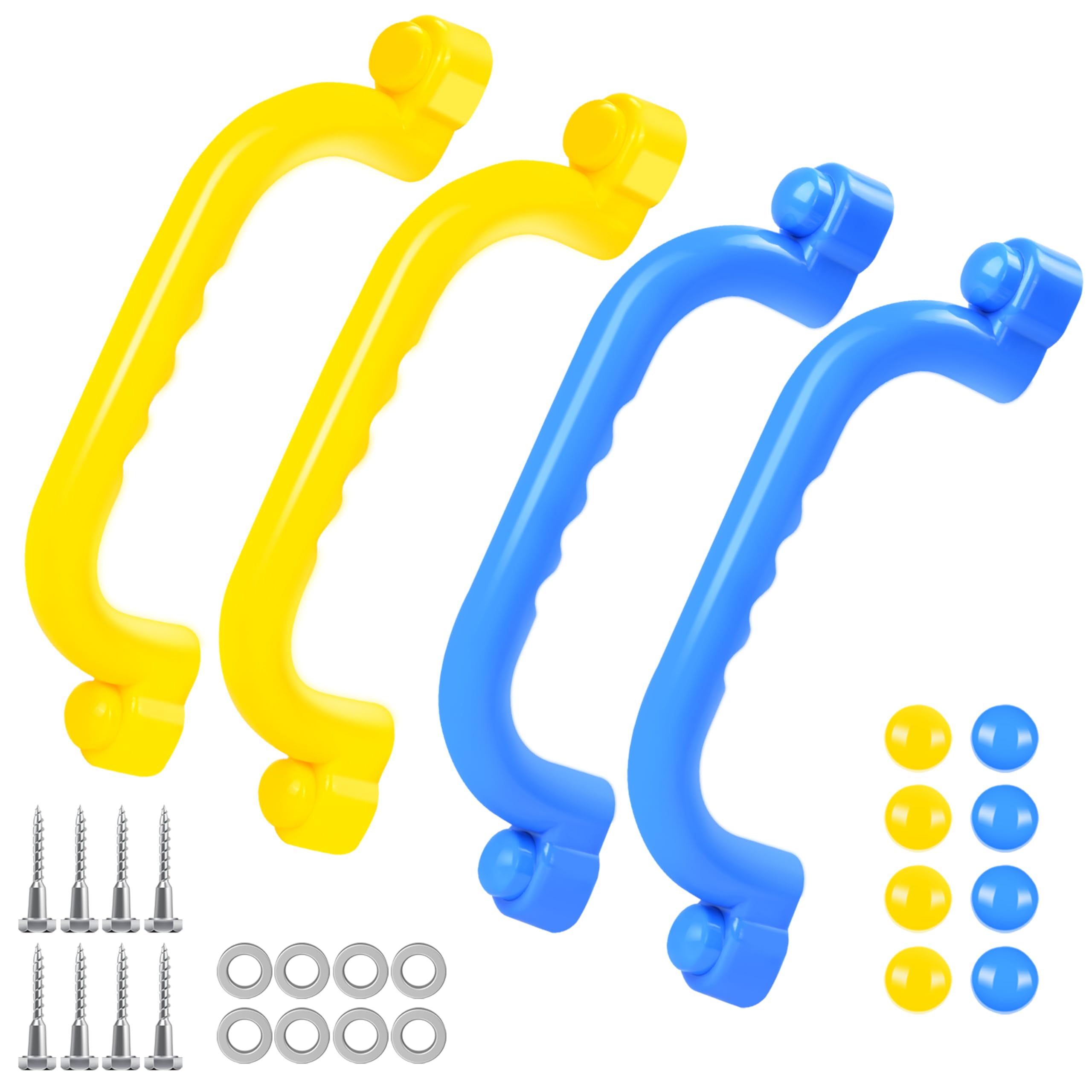 JONRRYIN 4PCS Poignées pour Aires de Jeux, Poignée d'escalade Enfant, Poignées de Sécurité en Plastique Antidérapant pour Tour de Jeu et Cadre d'escalade Intérieur et Extérieur (4pcs-Jaune et Bleu)