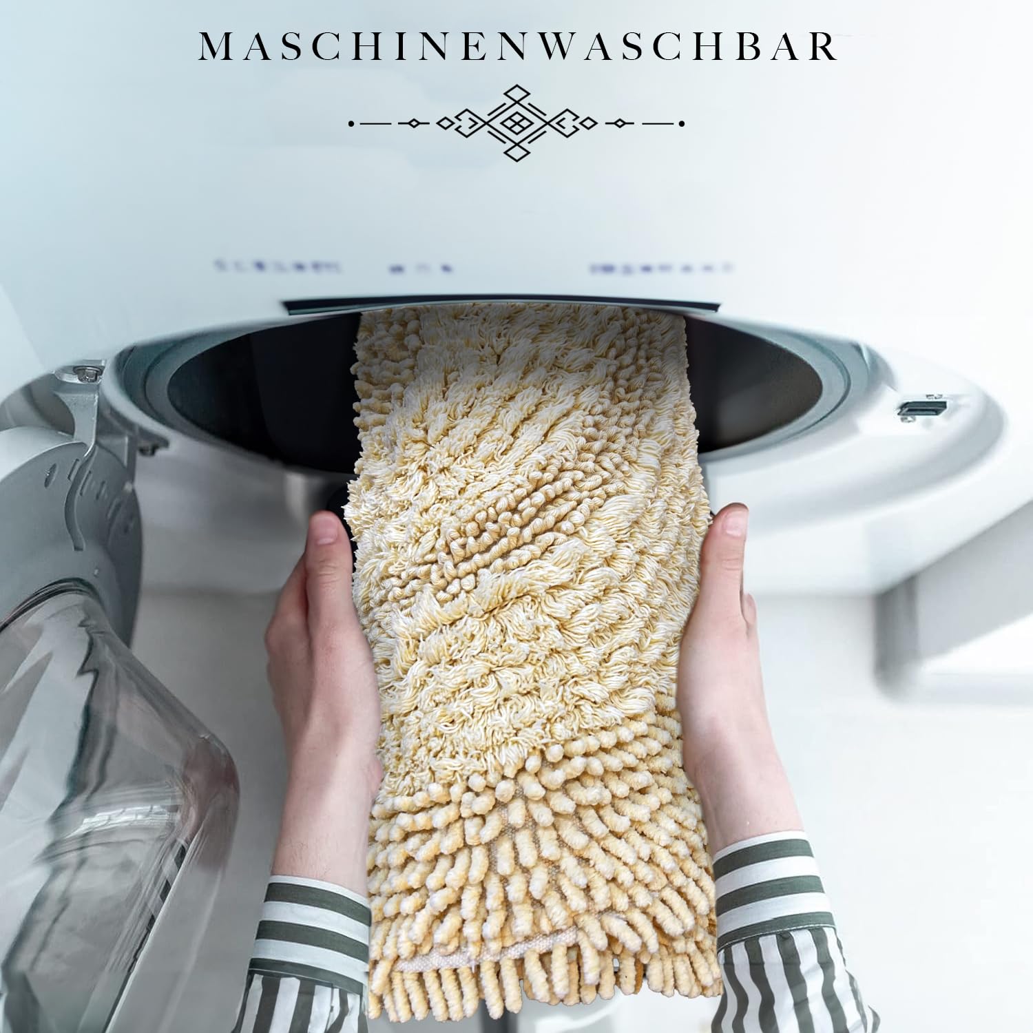 Oval Baumwoll-Badematte Set 2er Beige (60x100 cm + 50x60 cm)| Badezimmerteppich, Badteppich | Weiche Bad- und Duschvorleger | Für Bad, Dusche und Toilette, Maschinenwaschbar Badvorleger IMacoroni