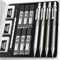 Nicpro MB1000 4-Pack 0.7mm Metal Mechanical Pencils with Case, HB Lead Refills & Erasers for Drafting, Sketching, Drawing