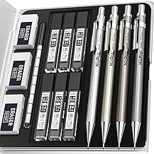 Nicpro 4 Pack Mechanical Pencil 0.7mm with Case, MB1000 Metal Mechanical Pencil Set with 6 Tube HB #2 Lead Refill 0.7 mm, 3PCS 4B Eraser, 9 Cap Eraser for Artist Drafting Writing, Sketching, Drawing