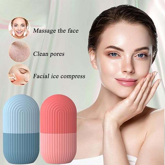 Ice Roller for Face and Eyes 2 Pce Ice Roller for Face Reusable Facial Beauty Ice Roller Skin Care Tools for Brighten Skin Instant Cooling and Puffiness Reduction Blue Pink