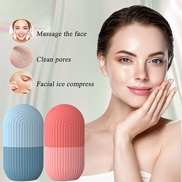 Ice Roller for Face and Eyes 2 Pce Ice Roller for Face Reusable Facial Beauty Ice Roller Skin Care Tools for Brighten Skin Instant Cooling and Puffiness Reduction Blue Pink