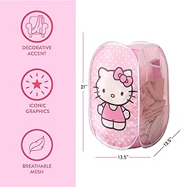 Sanrio Hello Kitty Pop-Up Hamper,Collapsible Laundry Basket with Durable Handles,Lightweight Storage Bin for Kids\' Bedroom, Nursery, or Playroom,Pink