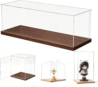 8x24x24in(LxWxH) Acrylic Box with Wood Base Easy Assemble Dust Cover | Collectibles Display Case Organizing Toys Case Storage Box–Maximum large ultimate tall display for tallest large items