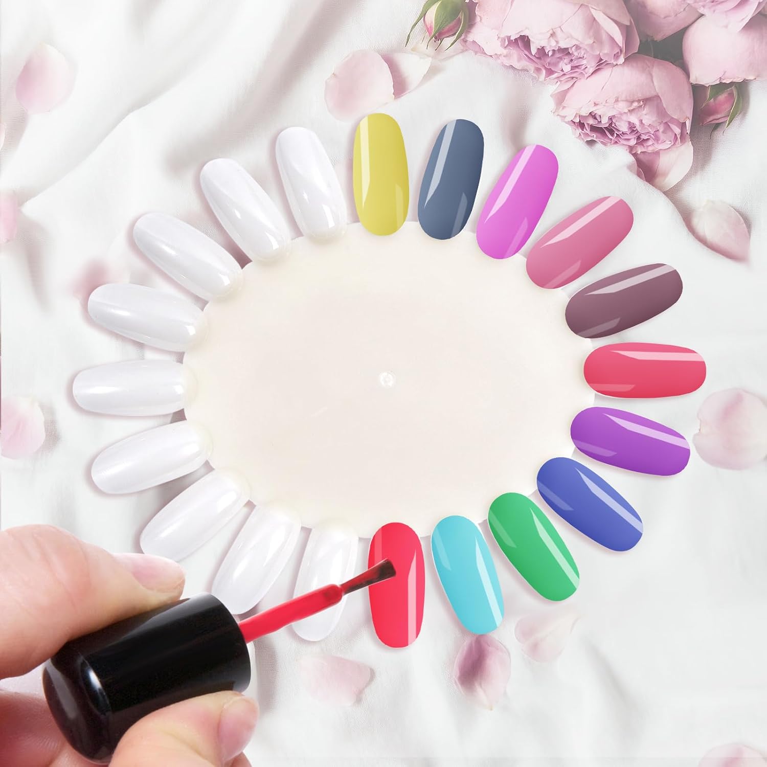 10Pcs False Nail Swatches Wheels Nail Polish Display Wheel Nail Display Color Sample Swatch Wheel Plastic Nail Art Color Tester Wheels for Manicure Swatches Color Show