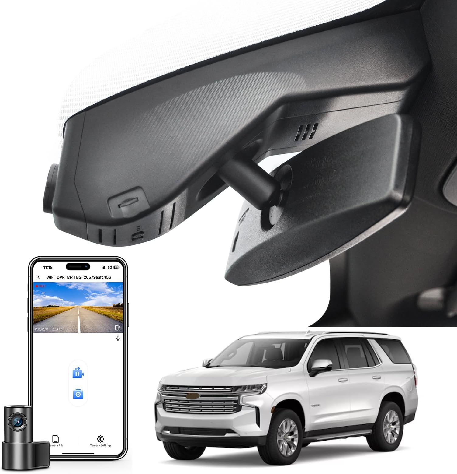 Mangoal Front 4K & Rear 1080P Dash Cam Custom fit for 12th Gen Suburban / 5th Gen Tahoe 2021-2022, Integrated OEM Look, UHD 2160P Video, WiFi & App, G-Sensor, Loop Recording, 128GB Card