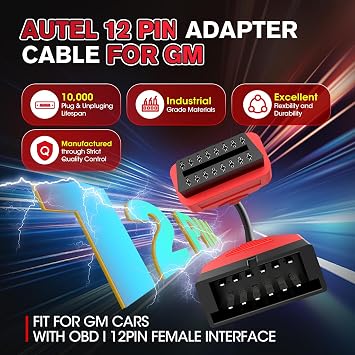 Autel Original OBD1 to OBD2 GM Adapter Cable, 12 Pin Male to 16 Pin Female Extension, OBD II Connector Replacement for GM Diagnostic Tool