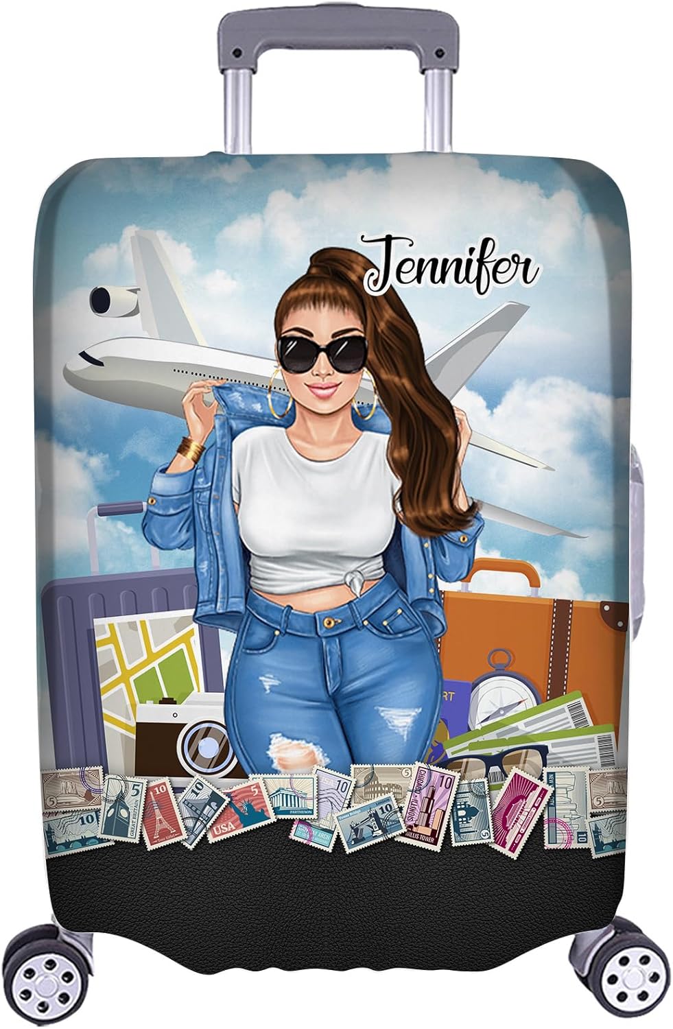 Personalized Woman with Name Catch Flights Baggage Bling Luggage Cover Protector Travel Bag Covers Suitcase Cover Travel Bag Covers Gift for Girl Traveling Lovers 114