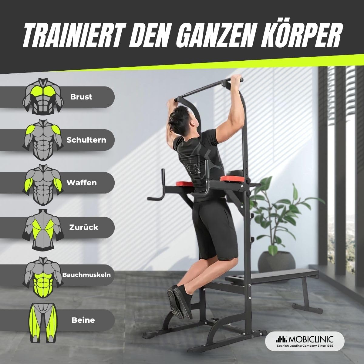 Mobiclinic®, Krafttrainingsstation, 9 in 1, Klappbar, mit Klimmzugstange